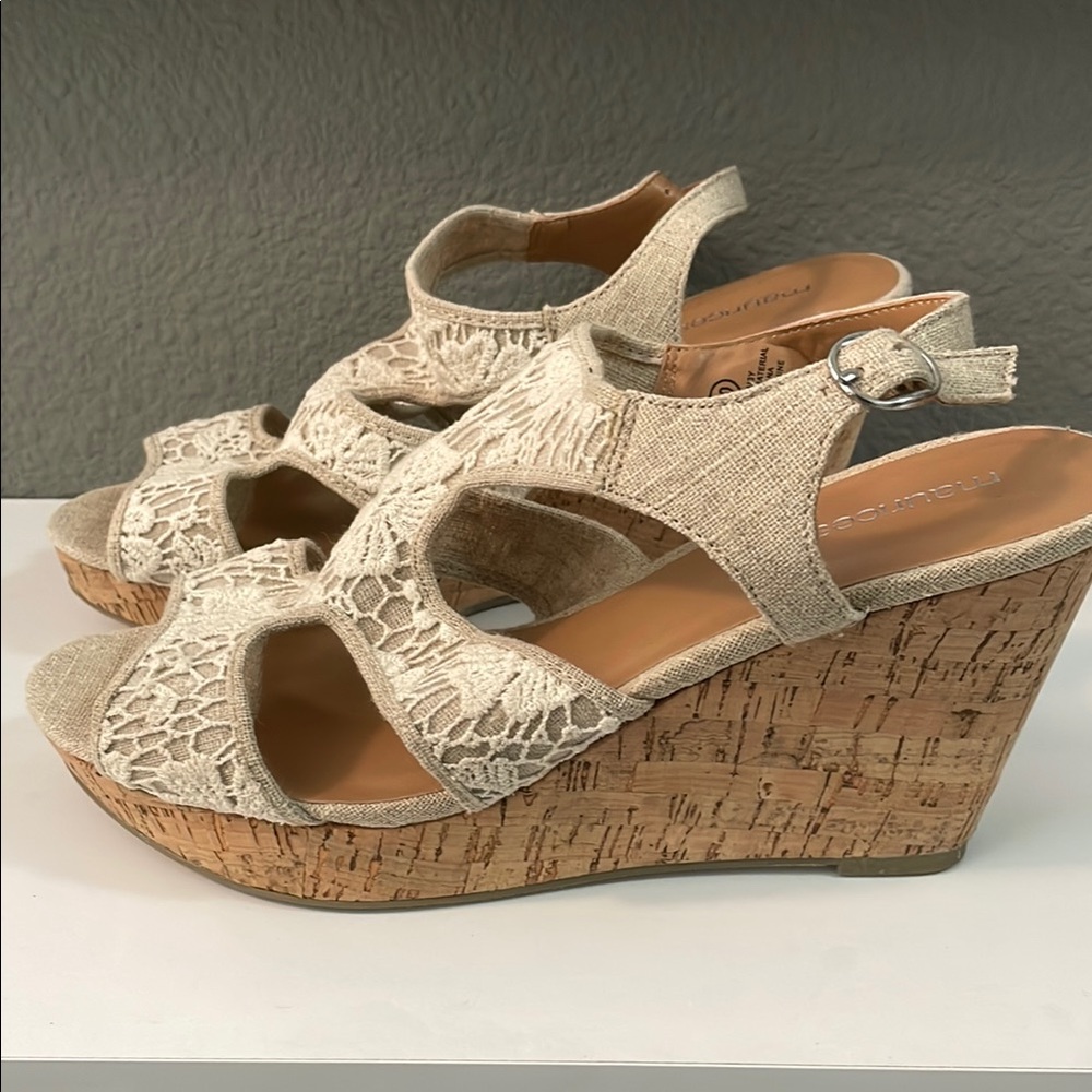 Maurices Cream Lace Wedge Sandals